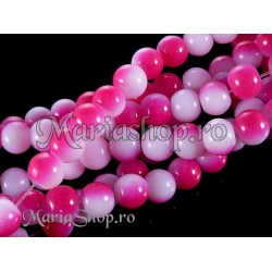 Margele sticla alb-ciclam 8mm 10b